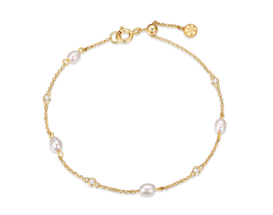 Fleur de Vie collection Diamondlite CZ and genuine pearl adjustable station bracelet