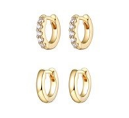 Solid set of two 3mm hoop earrings in sterling silver with 18K gold plating