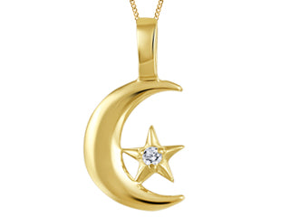 Star and Moon Diamond 10ky Gold Necklace - Bijouterie Classique