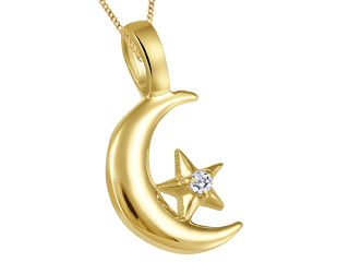 Star and Moon Diamond 10ky Gold Necklace - Bijouterie Classique