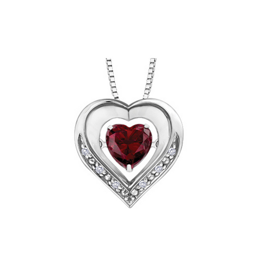 Sterling Silver Moving Created Ruby w/t Diamonds Heart Necklace