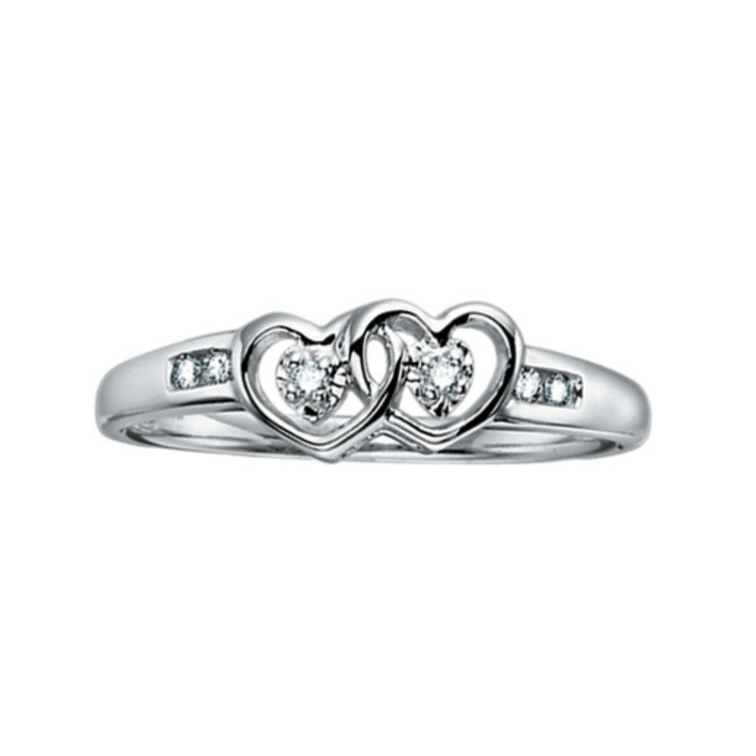 Double Heart 10K Diamond Ring