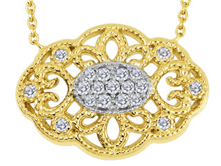 Antique Lace Diamond 10k Gold Necklace - Bijouterie Classique