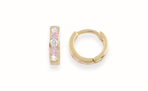 10K Yellow Gold Huggies with white and Pink CZ Pave set